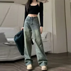 Wyszczuplające Vintage Dżinsy z Wysokim Stanem – Styl Amerykański, Bell Bottoms,