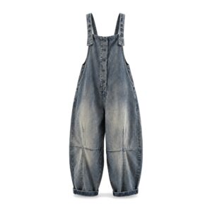 Jeansowe Ogrodniczki Oversize w Stylu Retro - Niebieski, XXL