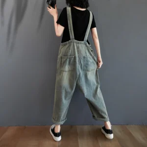 Damskie Spodnie Vintage na Szelkach z Szerokimi Nogawkami – Styl Retro,