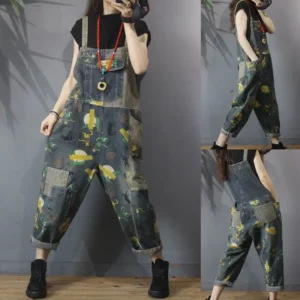 Dżinsy Damskie Vintage z Nadrukiem Patchworkowym – Styl Casual