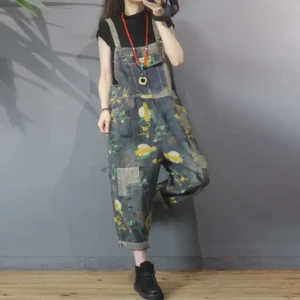 Dżinsy Damskie Vintage z Nadrukiem Patchworkowym – Styl Casual