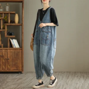 Damskie Ogrodniczki Vintage – Luźne Jeansowe
