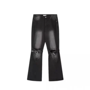Patchworkowe Jeansy Distressed w Stylu Retro - Unisex