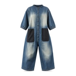 Stylowy Kombinezon Denim z Szeroką Nogawką – Vintage Oversize - Niebieski, L 65kg-80kg