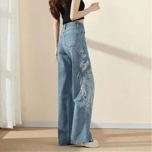 Jeansy Damskie Vintage  – Haftowany Feniks