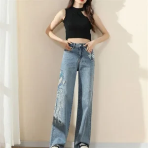 Jeansy Damskie Vintage  – Haftowany Feniks
