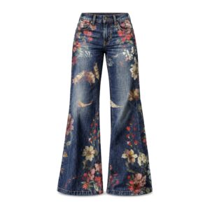 Damskie Rozkloszowane Jeansy Retro – Luźne - Dzwony - blue, S
