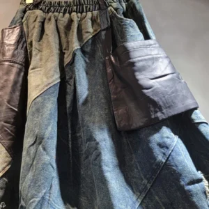 Stylowe Dżinsy Patchwork – Luźne Spodnie z Kieszeniami i Elastyczną Talią