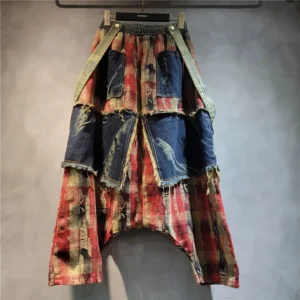Spodnie Damskie Retro – Dżinsowe w Kratę - Styl Vintage & Komfort