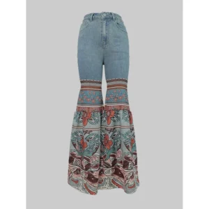 Spodnie Jeansowe Damskie  –  Vintage z Kwiatowym Wzorem