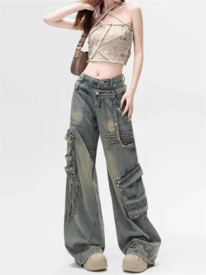 Damskie dżinsy z wysokim stanem – Vintage Casual, styl amerykański