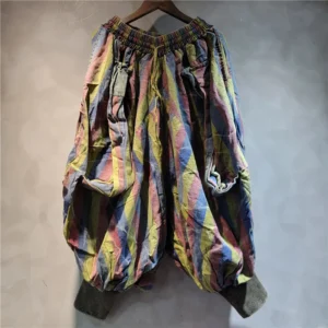 Damskie Spodnie Harlan – Luźny Krój, Kontrastowe Paski, Styl Vintage