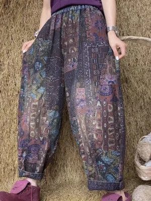 Damskie Dżinsy Vintage z Nadrukiem – Luźne, Stylowe