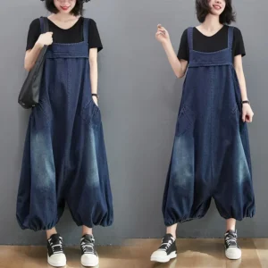 Vintage Denim – Luźne Ogrodniczki Damskie z Szerokimi Nogawkami | Styl Streetwear