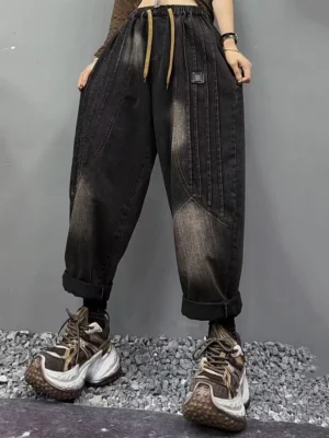 Damskie Spodnie Dżinsowe Vintage – Luźne, Stylowe, Haremki