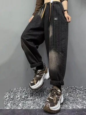 Damskie Spodnie Dżinsowe Vintage – Luźne, Stylowe, Haremki