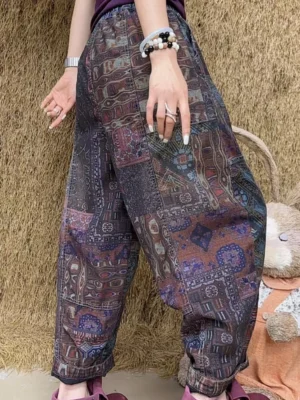 Damskie Dżinsy Vintage z Nadrukiem – Luźne, Stylowe