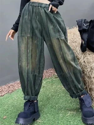 Damskie Patchworkowe Spodnie Jeansowe – Vintage Casual