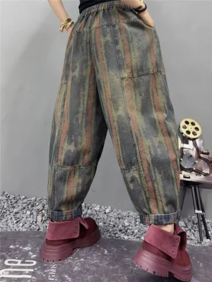 Damskie Patchworkowe Spodnie Jeansowe – Vintage Casual