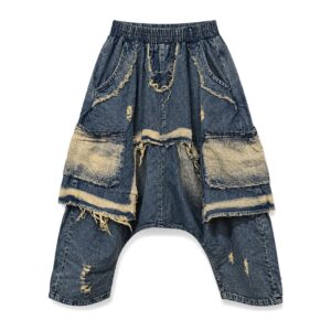 Luźne Dżinsy Patchwork Hip-Hop | Wysoki Stan | Styl Streetwear - Niebieski, L