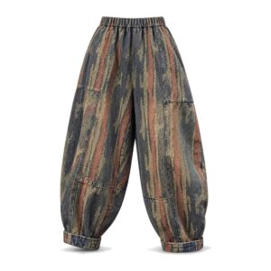 Damskie Patchworkowe Spodnie Jeansowe – Vintage Casual - Brązowy, Jeden Rozmiar