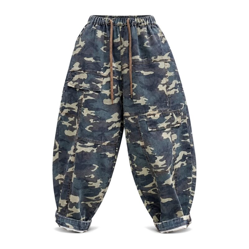 Damskie Spodnie Jeansowe Camouflage – Vintage, Luźne