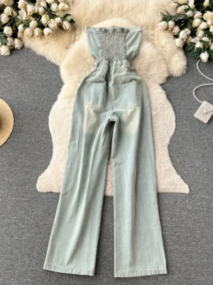 Damskie Ogrodniczki Jeansowe Slim Fit z Dziurami  – Styl Retro & High Street