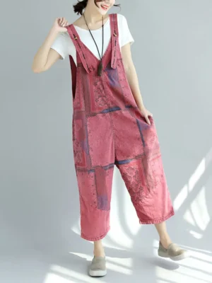 Damskie Ogrodniczki Patchwork Vintage – Designerski Look