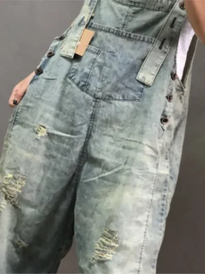 Vintage Ogrodniczki Damskie – Bielone Jeansy, Klasyczny Denim w Stylu Retro