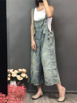 Vintage Ogrodniczki Damskie – Bielone Jeansy, Klasyczny Denim w Stylu Retro
