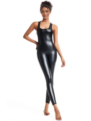 Jednoczęściowy  Kombinezon Damski ze Sztucznej Skóry – Fitness i Stylowy Look