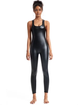 Jednoczęściowy  Kombinezon Damski ze Sztucznej Skóry – Fitness i Stylowy Look