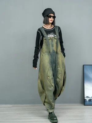 Damskie Ogrodniczki Dżinsowe w Stylu Punk – Casualowy Romper