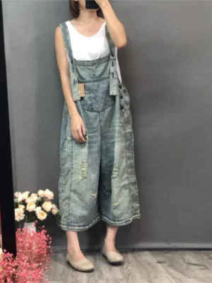 Vintage Ogrodniczki Damskie – Bielone Jeansy, Klasyczny Denim w Stylu Retro