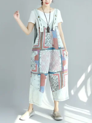Damskie Ogrodniczki Patchwork Vintage – Designerski Look