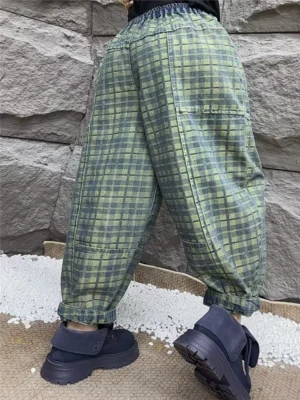 Luźne Dżinsy Damskie w Kratę – Styl Vintage