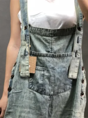 Vintage Ogrodniczki Damskie – Bielone Jeansy, Klasyczny Denim w Stylu Retro