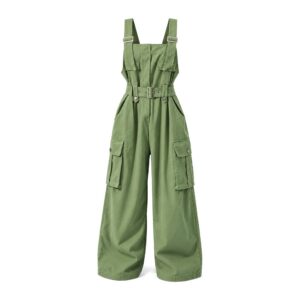 Eleganckie Ogrodniczki Damskie – Luźny Krój, Minimalistyczny Styl - Zielony, XL