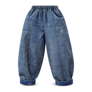 Luźne Dżinsy Damskie w Kratę – Styl Vintage - Niebieski, Jeden Rozmiar