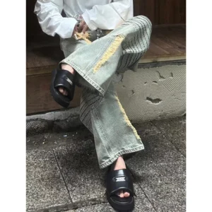 Jeansy Damskie  Vintage – Prosty Krój, Luźne Nogawki, Styl Streetwear