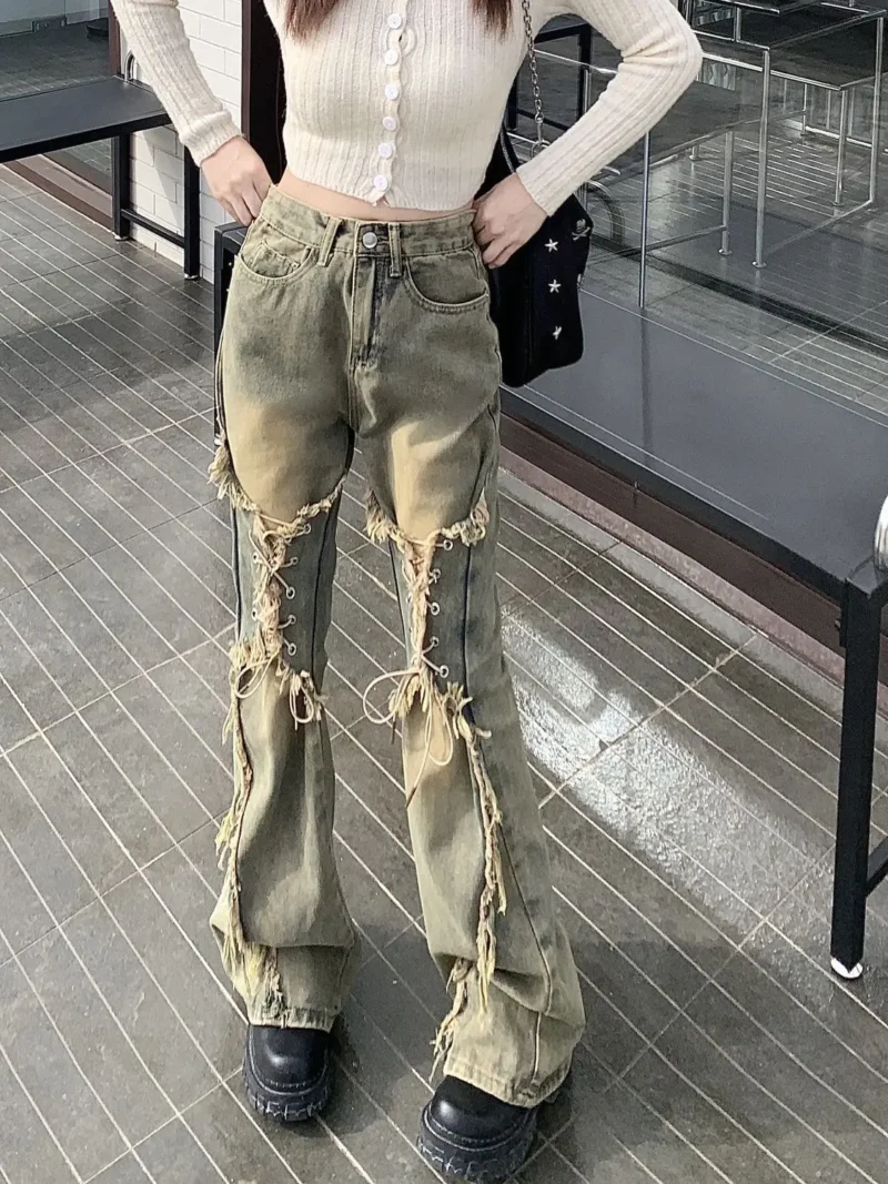Damskie Streetwearowe Jeansy z Pazurem – Retro Look