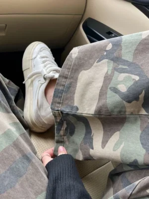 Spodnie Damskie Camouflage Spice Style – Wysoki Stan, Szerokie Nogawki