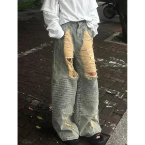 Jeansy Damskie  Vintage – Prosty Krój, Luźne Nogawki, Styl Streetwear