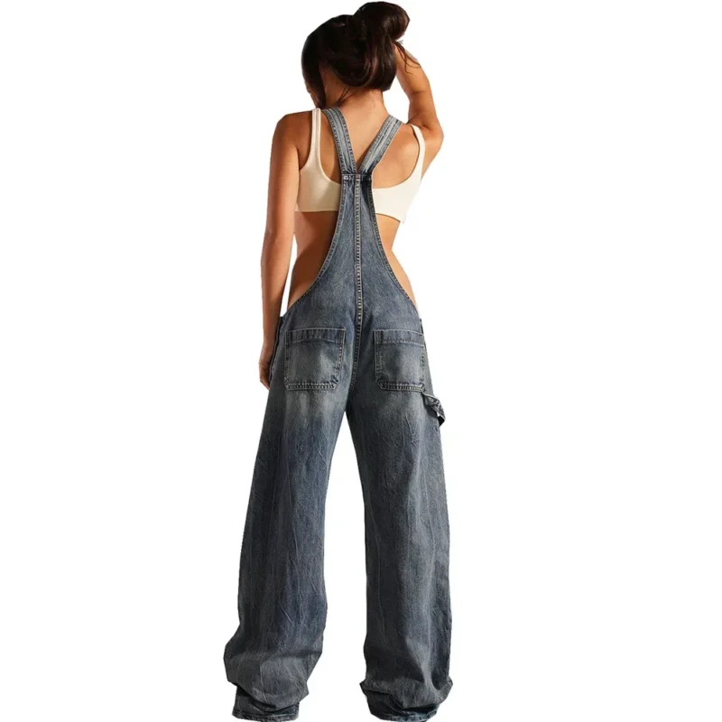 Damskie Ogrodniczki Denim – Luźne - Styl Casual, Jednoczęściowy Look