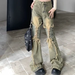 Damskie Streetwearowe Jeansy z Pazurem – Retro Look