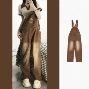 Vintage  ogrodniczki damskie z haftem – luźne  w stylu retro