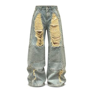 Jeansy Damskie  Vintage – Prosty Krój, Luźne Nogawki, Styl Streetwear - Niebieski, XL