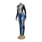 Kombinezon Damski  z Długim Rękawem – Imitacja Denimu,Wygodny i Stylowy Look Jeansowy