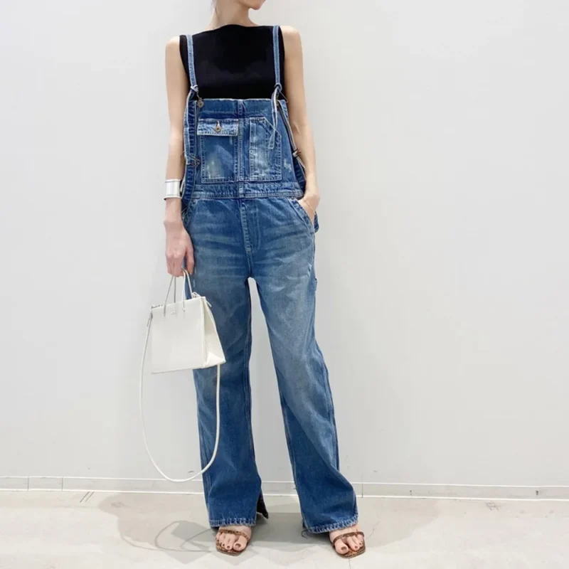 Vintage Splecione Spodnie Ogrodniczki Cargo z Kieszeniami