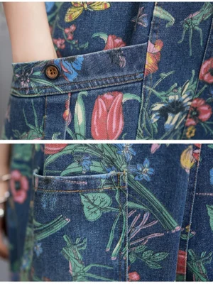 Moda Streetwear Kwiecisty Nadruk Ogrodniczki Damskie